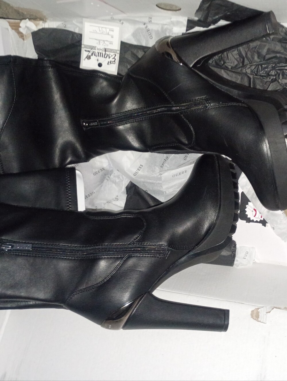 Guess Black Knee-High Block Heel Boots with Side Zip